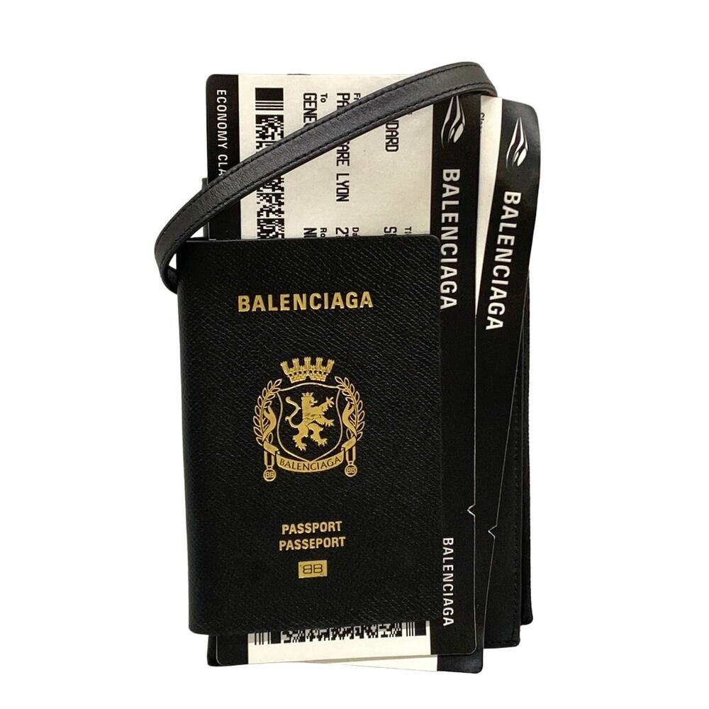 Balenciaga Passport Phone Holder Shoulder Bag 787733 Black White Calf Skin